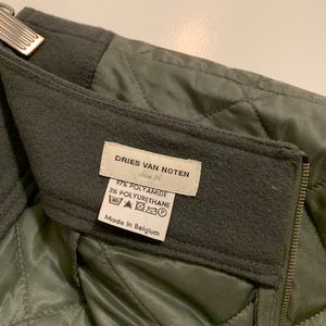 Dries Van Noten sz 36 quilted olive skirt